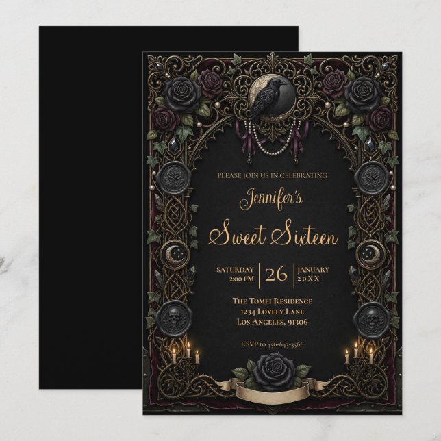 Invitación Vintage Celestial Gótico Dulces 16 (Anverso / Reverso)
