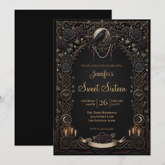 Invitación Vintage Celestial Gótico Dulces 16 (Anverso / Reverso)