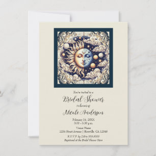 Invitación Vintage Celestial Medio Sol y Luna Crema Beige