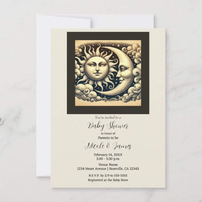 Invitación Vintage Celestial Sun & Moon Baby Shower (Anverso)