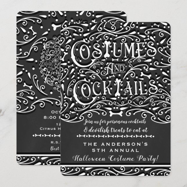 Invitación Vintage Chalk Halloween Party (Anverso / Reverso)