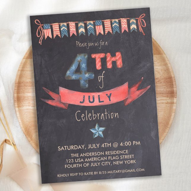 Invitación Vintage Chalkboard 4 de julio Fiesta Patriótico (Subido por el creador)