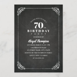 Invitación Vintage Chalkboard Adulto 70 cumpleaños