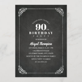 Invitación Vintage Chalkboard Adultos 90 cumpleaños