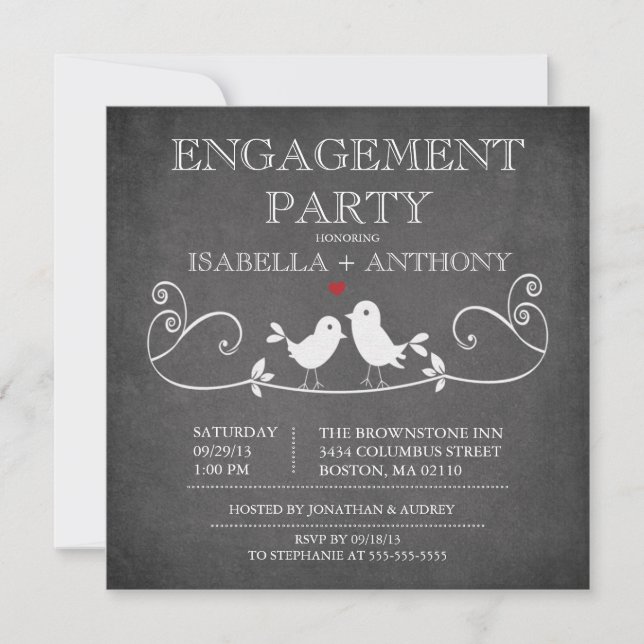 Invitación Vintage Chalkboard Aves de compromiso (Anverso)