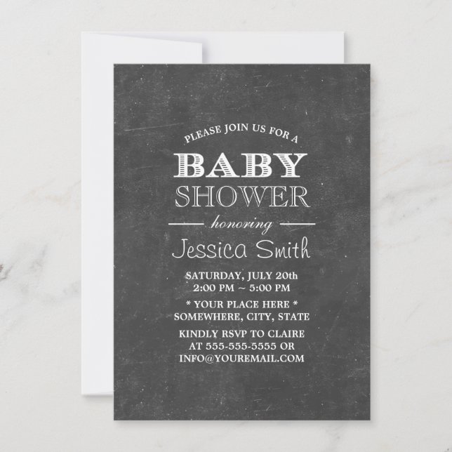 Invitación Vintage Chalkboard Baby Shower (Anverso)