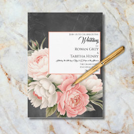 Invitación Vintage Chalkboard Boho Floral Rose Wedding