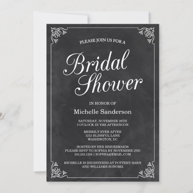Invitación Vintage Chalkboard Bridal Shower (Anverso)