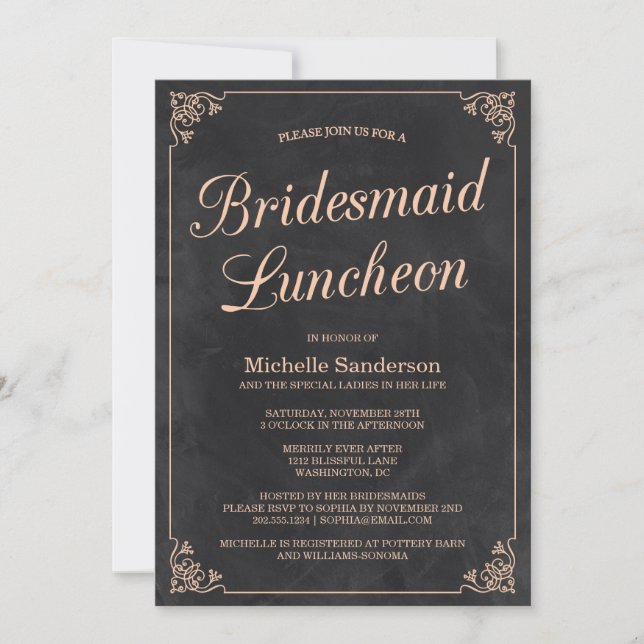 Invitación Vintage Chalkboard Bridal Shower Luncheon (Anverso)