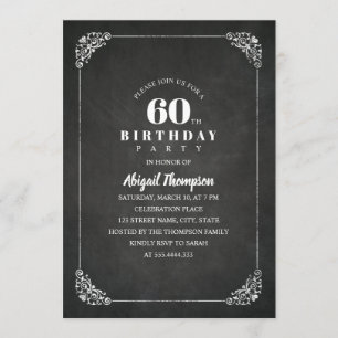 Invitación Vintage Chalkboard Fiesta de Adultos 60 Años