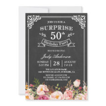 Vintage Chalkboard Floral Surprise Fiesta de Cumpl