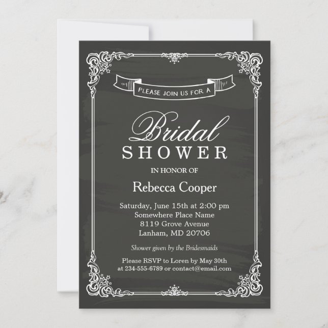 Invitación Vintage Chalkboard Frame Boda Bridal Shower (Anverso)