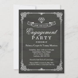 Invitación Vintage Chalkboard Frame Diamond Engagement Party
