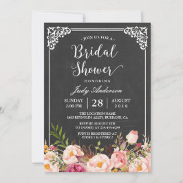 Invitación Vintage Chalkboard Frame Floral Bridal Shower
