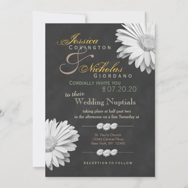 Invitación Vintage Chalkboard Gerbera Boda Floral invita (Anverso)