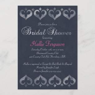Invitación Vintage Chalkboard Hearts Bridal Shower   Azul Mar