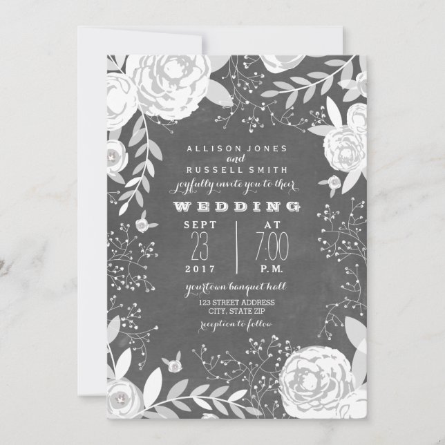 Invitación Vintage Chalkboard Inspiró Boda Jardín (Anverso)