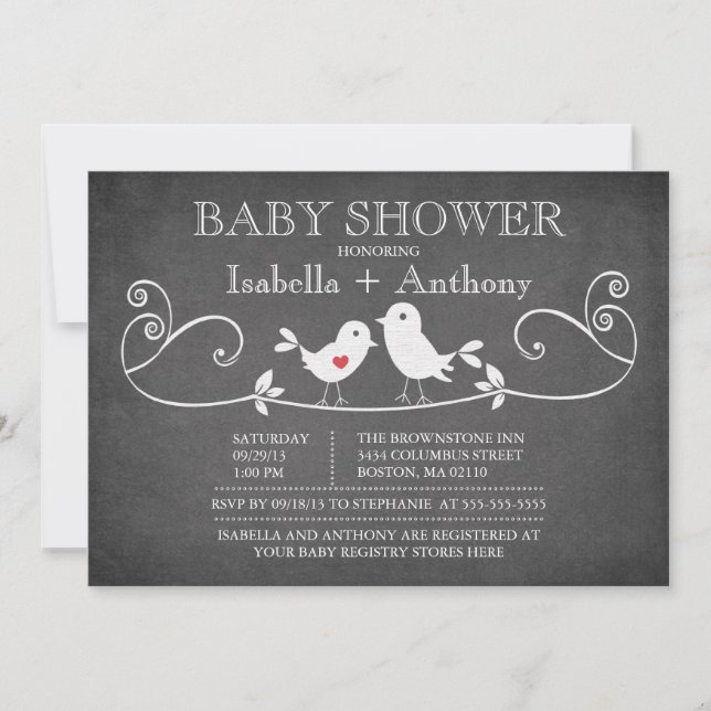 Invitación Vintage Chalkboard Love Birds Baby Shower (Anverso)