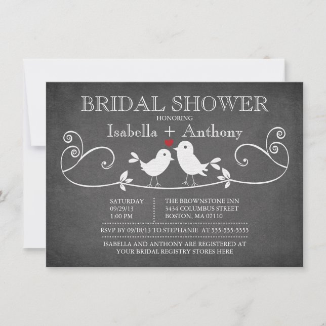 Invitación Vintage Chalkboard Love Birds Bridal Shower (Anverso)