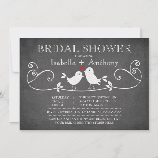 Invitación Vintage Chalkboard Love Birds Bridal Shower (Anverso)