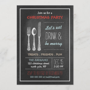 Invitación Vintage Chalkboard Navidades Fiesta Rojo Azul Blan