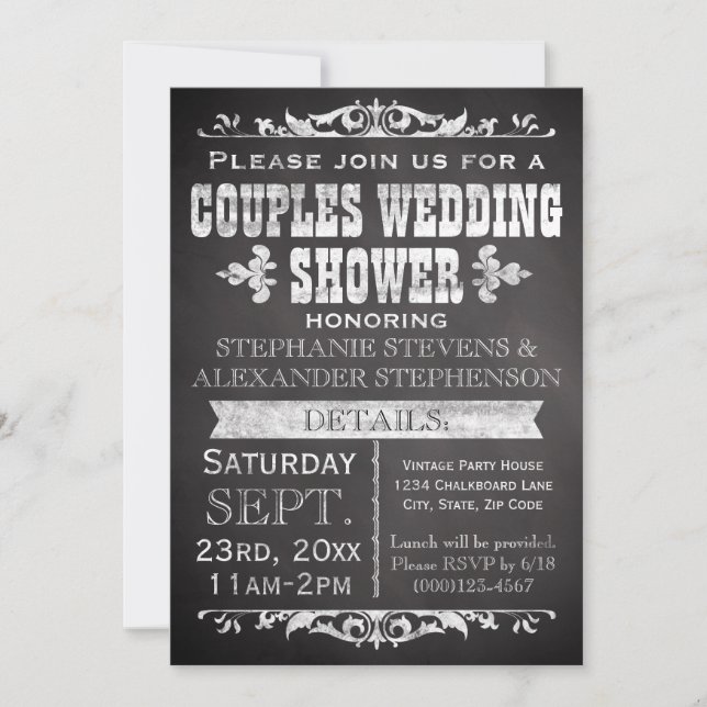 Invitación Vintage Chalkboard Parejas Wedding Shower (Anverso)