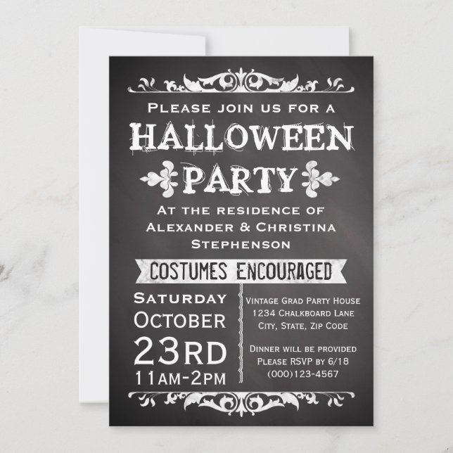 Invitación Vintage Chalkboard Rótulo Halloween (Anverso)