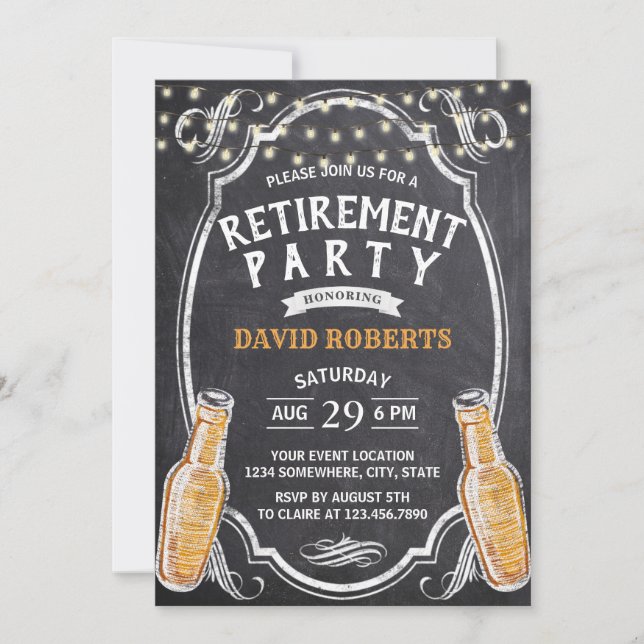Invitación Vintage Cheer Beer Chalkboard Retirement Fiesta (Anverso)