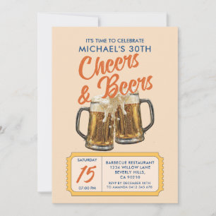 Invitación Vintage Cheers & Beers Adultos 40 Fiesta de cumple
