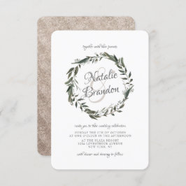 Invitación Vintage Cherish Leaf Greenery Wreath Boda