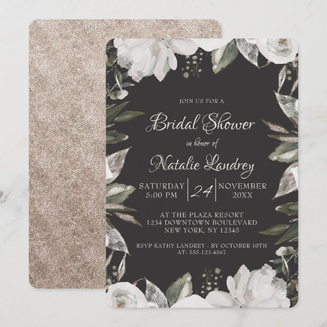 Invitación Vintage Cherish White Floral Boda Bridal (Anverso / Reverso)
