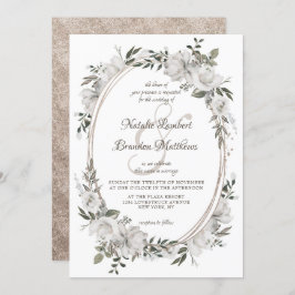 Invitación Vintage Cherish White Floral y Rosas Oval Boda