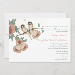 Invitación Vintage Cherry Blossom Love BIrd Peach