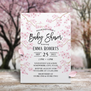 Invitación Vintage Cherry Blossom Pink Floral Baby Shower