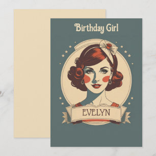 Invitación Vintage Chica de cumpleaños