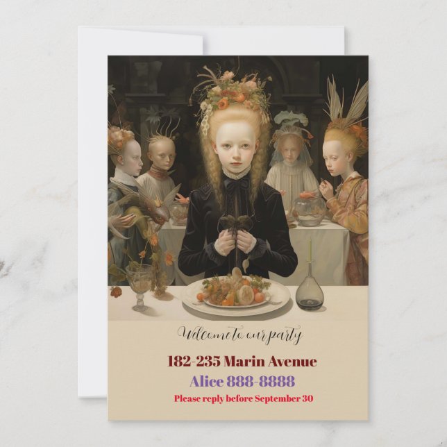 Invitación Vintage Chica Halloween Cumpleaños (Anverso)