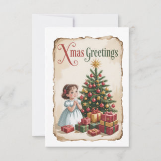 Invitación Vintage Child and Christmas Tree Card