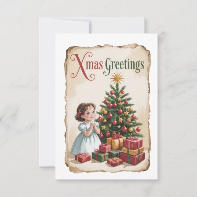 Invitación Vintage Child and Christmas Tree Card (Anverso)