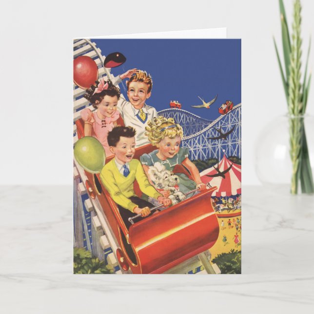 Invitación Vintage Children Roller Coaster Fiesta de cumpleañ (Anverso)