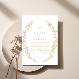 Invitación Vintage Chinoiserie Gold Floral Wreath Boda