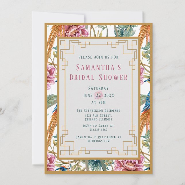 Invitación Vintage Chinoiserie Primavera Floral Brillante Duc (Anverso)