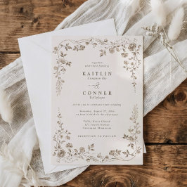 Invitación Vintage Chocolate Brown French Floral Wedding