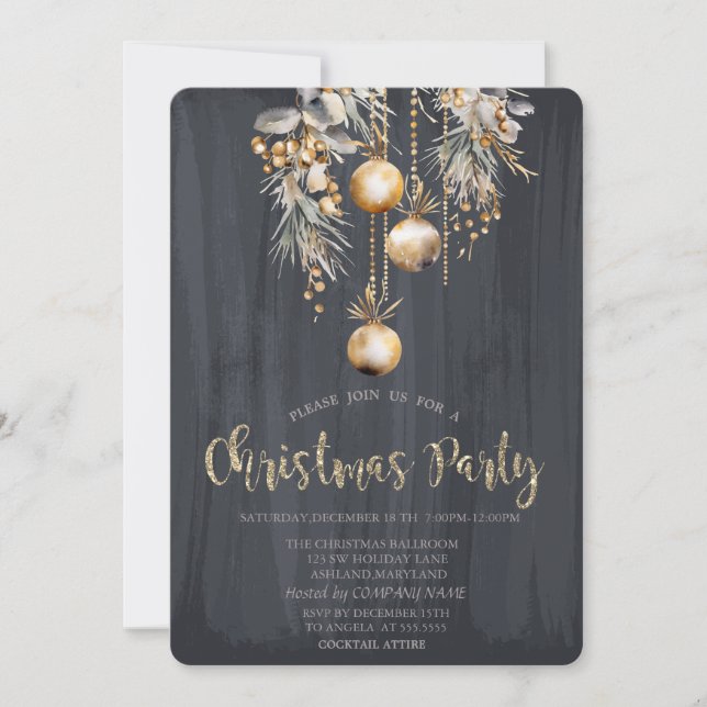 Invitación Vintage Christmas Balls Black Navidades (Anverso)