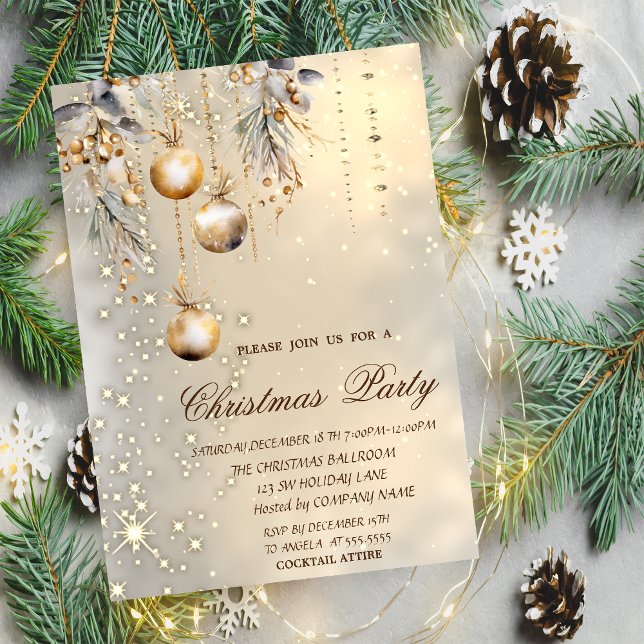 Invitación Vintage Christmas Balls Gold Navidades Fiesta (Subido por el creador)