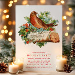 Invitación Vintage Christmas Bird Holly Retro Holiday Party<br><div class="desc">Vintage Navidad Bird Holly Retro Invitación de fiesta. Este hermoso diseño presenta un ave victoriana encaramada en un tronco. Personalice este diseño de vacaciones personalizado con sus propios detalles fiestas. Perfecto para una cena familiar o para una fiesta corporativa.</div>