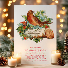 Invitación Vintage Christmas Bird Holly Retro Holiday Party