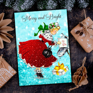 Invitación Vintage Christmas box purpurina rojo chica