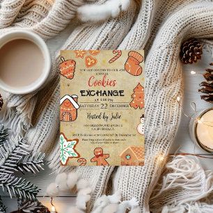 Invitación Vintage Christmas Cookie Exchange Navidades Fiesta