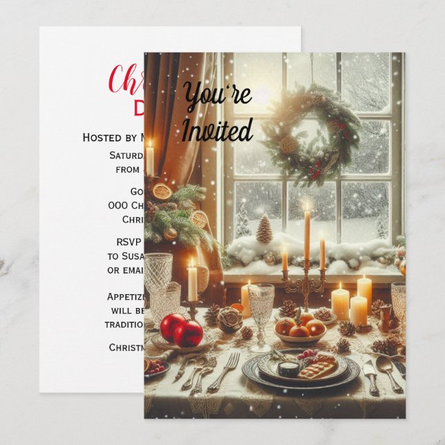 Invitación Vintage Christmas Dinner / Fiesta Holiday (Anverso / Reverso)