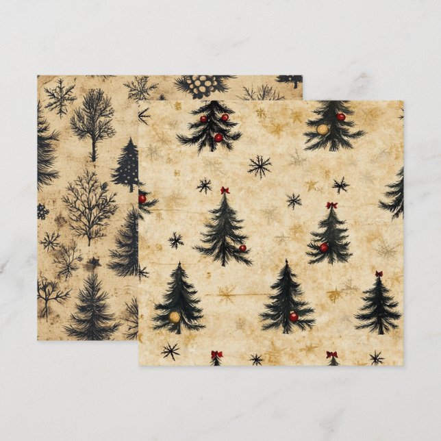 Invitación Vintage Christmas Evergreen Pine Trees (Anverso / Reverso)